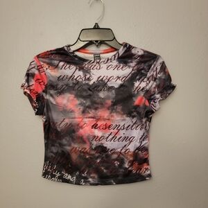 SHEIN Black and Coral Tie-Dye Script Crop Top